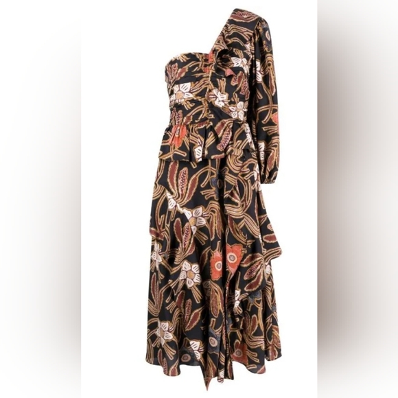 NWT ULLA JOHNSON MARIAM DRESS FLORAL MIDI ONE SHOULDER SILK SZIE  0 - Picture 16 of 16